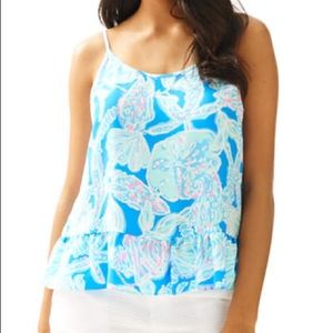 NWT Lilly Pulitzer Coral Top Blue Into the Deep